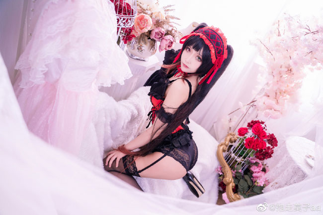 【COS正片】约会大作战 时崎狂三cos 黑丝开胸服 CN抱走莫子aa